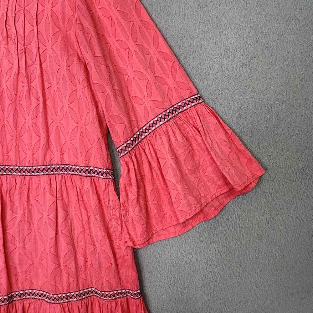 Tommy Bahama Coral Pink Tunic Dress Tiered Bell Sleeves Womens XL Boho Peasant - Picture 7 of 10